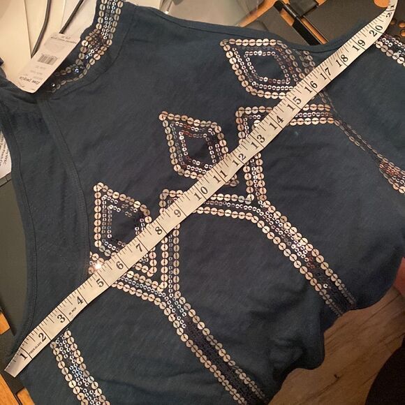 Free People Glitter City Tie Neck Mock Dark Turquoise Halter Sequin Top XS NWT - Picture 10 of 10